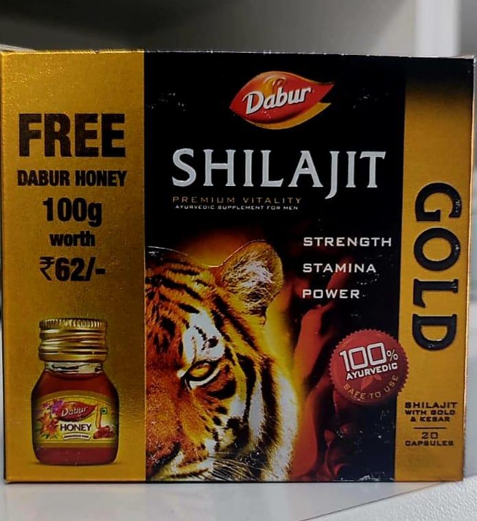 Мумие с Золотом и Шафраном Шиладжит, 20кап и мед 100мл (Shilajit Gold&Kesar DABUR)