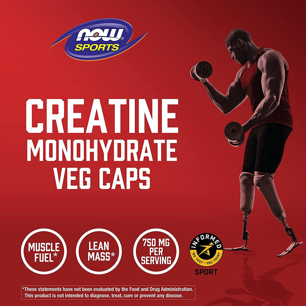Creatine Monohydrate 750 mg, 120 veg.caps, NOW - фото 3 - id-p110980186
