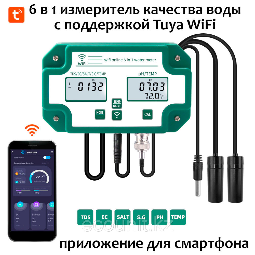 HTI PH-W900 Мультимонитор pH/EC/TDS/Salt/Temp с приложением для смартфона PHW900