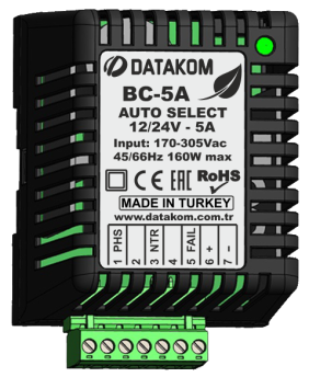 Зарядное устройство Datakom BC-5A (12В/24В, 5А, 220-240В, на дин-рейку)
