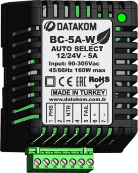 Зарядное устройство Datakom BC-5A-W (12В/24В, 5А, 100-240В, на дин-рейку) - фото 1 - id-p111045176