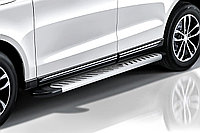 Пороги алюминиевые Slitkoff "Elite Silver" 2100 серебристые Audi Q7 (2010-2015)