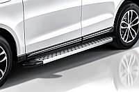 Пороги алюминиевые Slitkoff "Standart Silver" 2100 серебристые Audi Q7 (2010-2015)