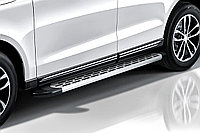 Пороги алюминиевые Slitkoff "Premium Silver" 2100 серебристые Audi Q7 (2010-2015)