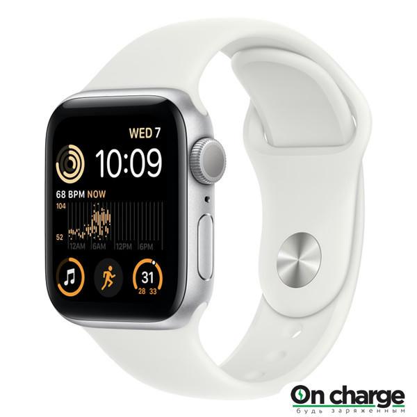 Apple Watch SE 2 GPS, 40 mm Silver Aluminium Case with Sport Band (White) - фото 1 - id-p111048784