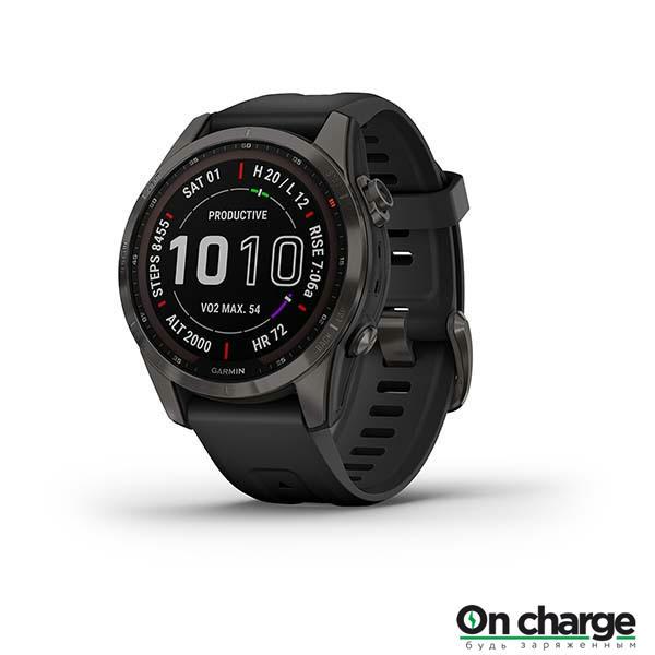 Умные часы Garmin Fenix 7 Sapphire Solar Титан DLC Carbon Grey с черной полосой 47 мм (010-02540-21) - фото 1 - id-p111048866