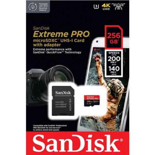 Карта памяти SanDisk Extreme Pro micro SDXC UHS-l 256GB 200Mb/s - фото 1 - id-p111051849