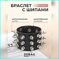 Браслет с шипами  "ZZZ" черный (Размер 17-20)