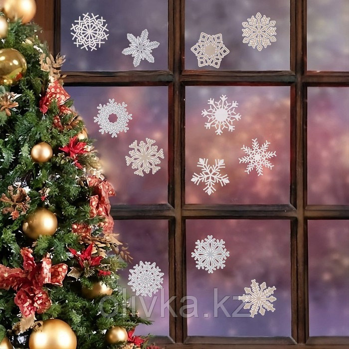 Набор наклеек новогодних "Снежинки" 12 шт в наборе, белые, золото, серебро, 9 x 9 см - фото 5 - id-p105449954