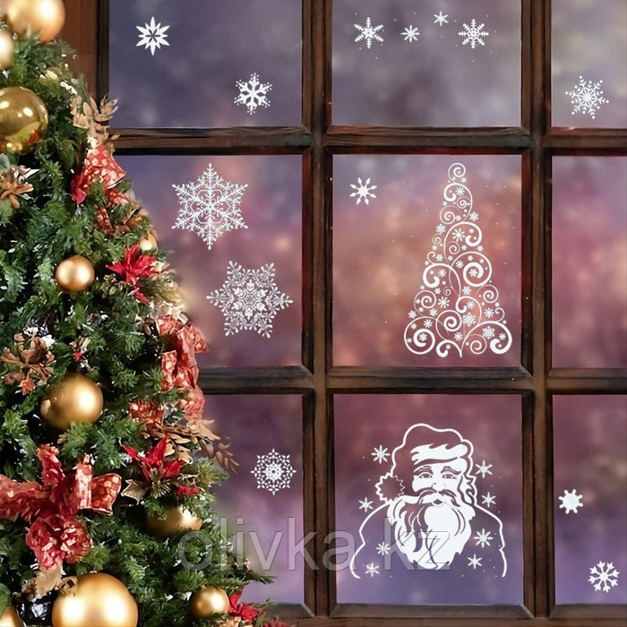 Набор наклеек новогодних "Белые снежинки" Дед Мороз, 34,3 х 35,6 см - фото 6 - id-p105453256