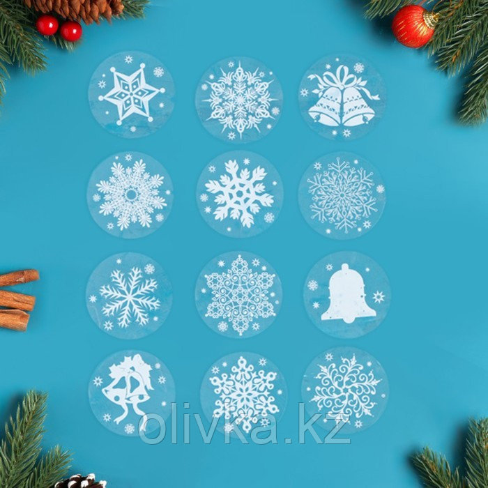 Набор наклеек "Новогодний" снежинки и колокольчики, 29,2 х 38,1 см - фото 3 - id-p105453354