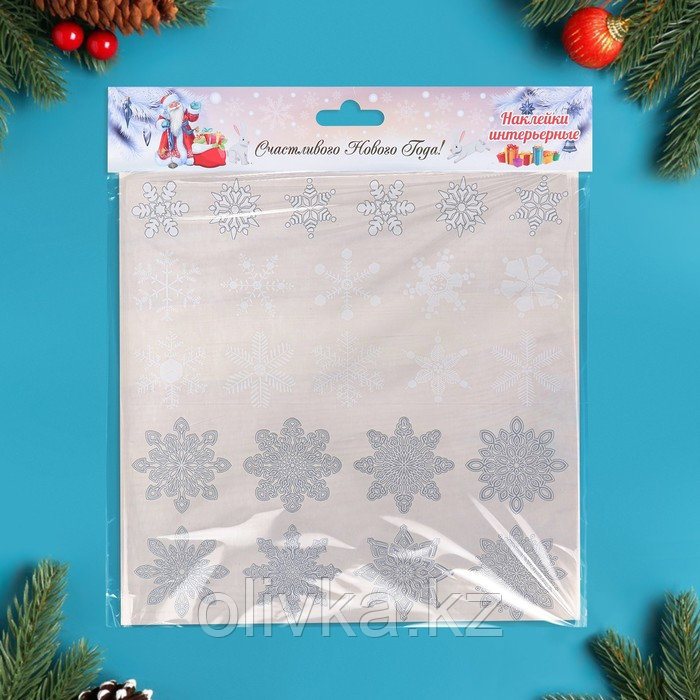 Набор наклеек новогодних на окна "Снежинки" серебро, 37 х 37 см - фото 3 - id-p105452009