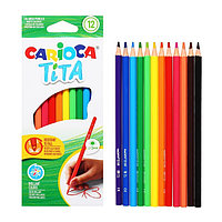 Карандаши 12 цветов Carioca Tita, яркий ударопрочный грифель 3.0 мм, шестигранные, пластиковые, картон,