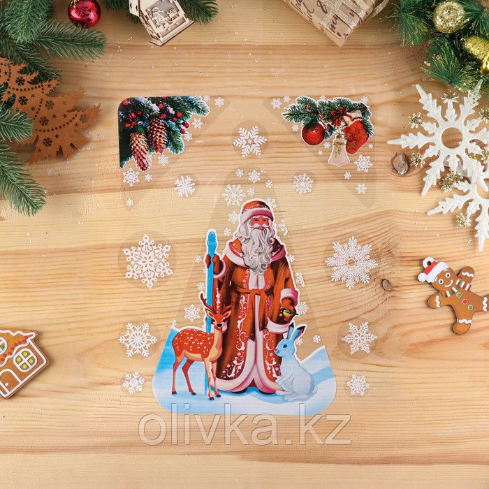 Набор наклеек новогодних "Дед мороз и снежинки" вырубная, 40 х 30 см - фото 2 - id-p105456577