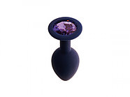 Анальная пробка с кристаллом Gamma, цвет Черничный + фиолетовый кристалл