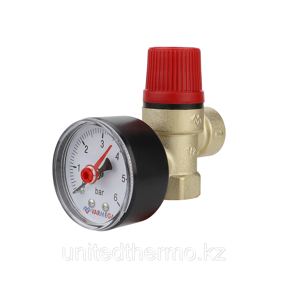 Клапан 1/2", 3 бар предохранительный, ВР-ВР, мембранный с манометром, Varmega, фото 1