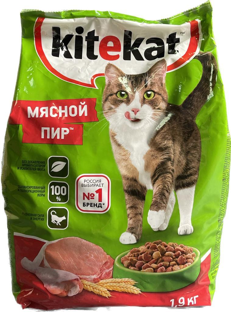 KITEKAT сухой корм для кошек, мясной пир 1,9кг - фото 1 - id-p111062467