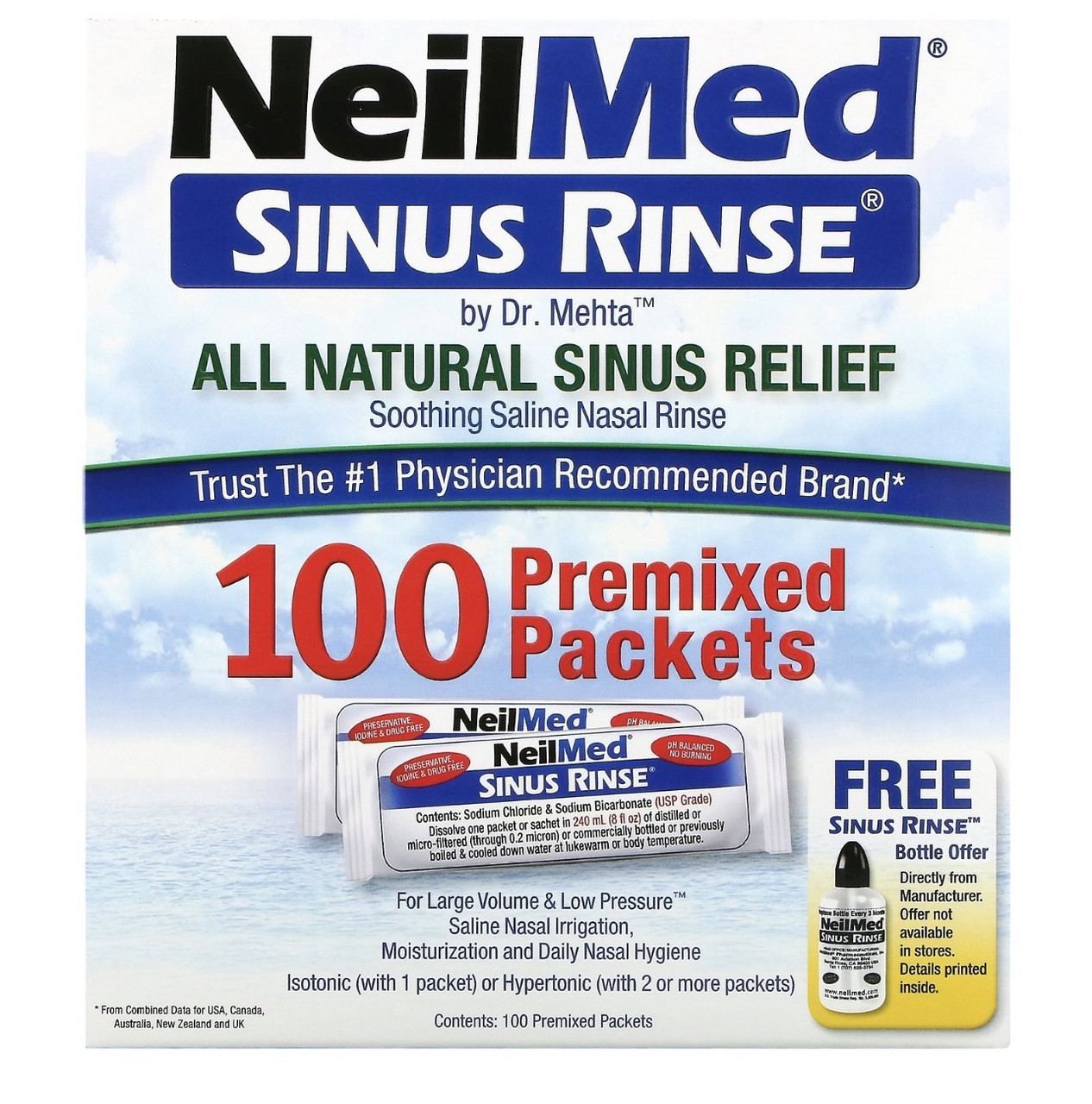 NeilMed sinus rinse натуральное средство для промывания носа, 100 пакетиков - фото 1 - id-p111063139