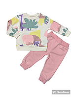 Детский трикотажный костюм с рисунком "Животные - розовый" 9/12/18/24 мес.