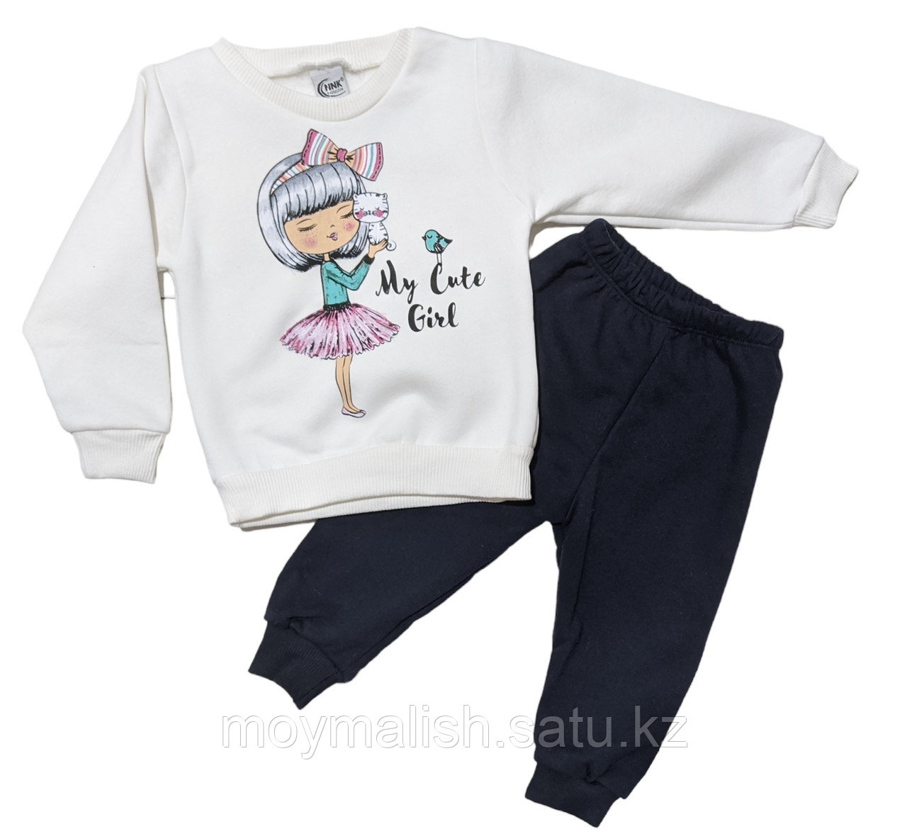 Детский утепленный костюм с начесом "Девочка с котенком" 2-3-4-5 лет. - фото 1 - id-p111063941