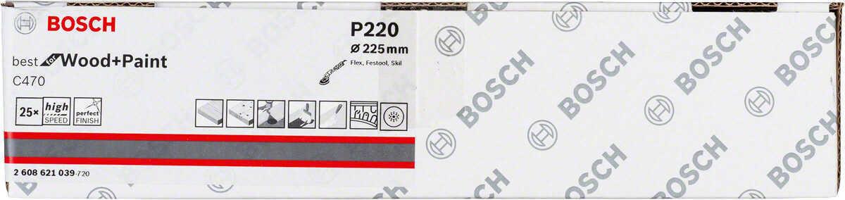 Шлифовальная бумага BOSCH C470, K80, 225 мм, 9 отв, 1 шт 2608621028/1 - фото 2 - id-p111143762