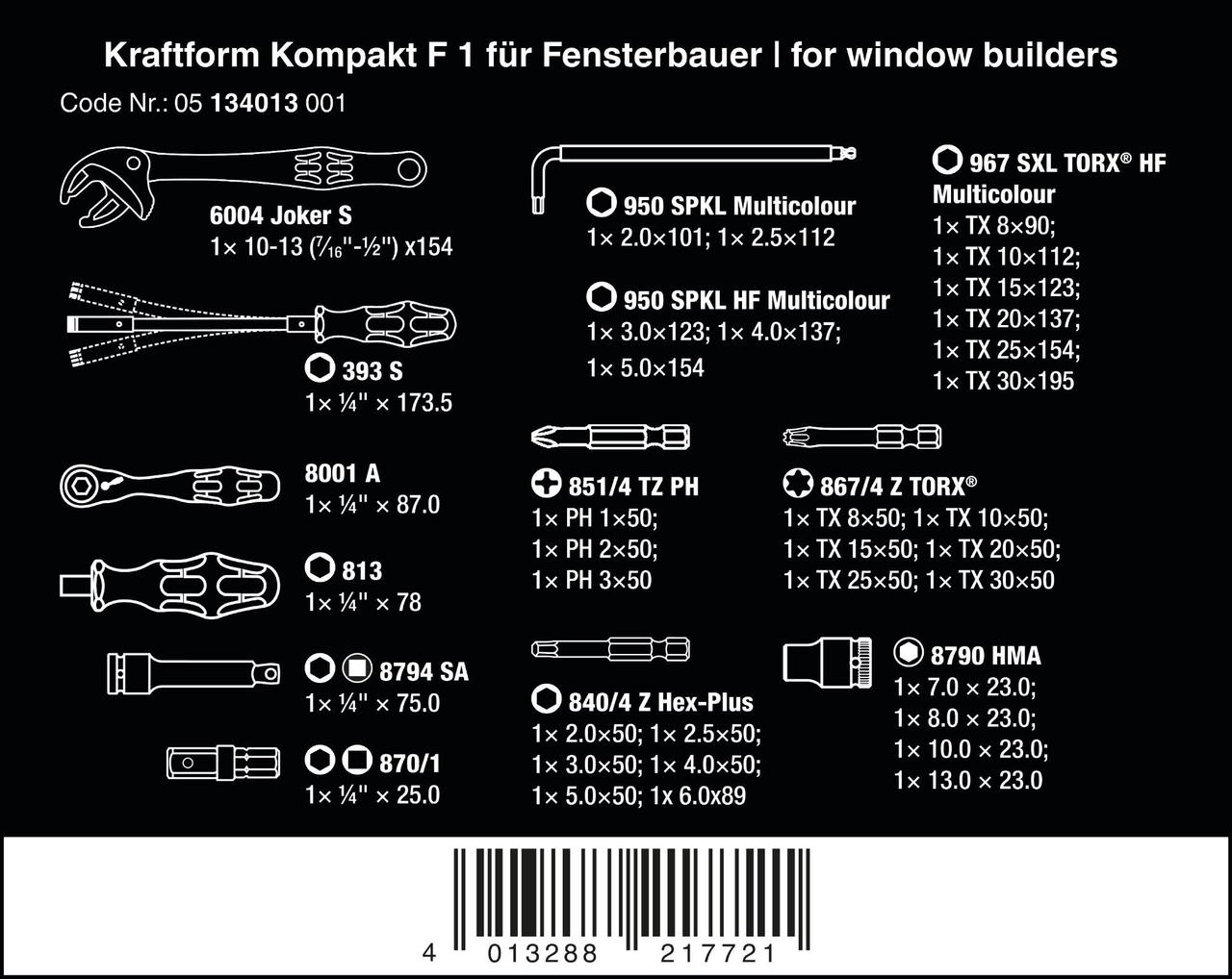 Набор инструментов для изготовления окон Wera Kraftform Kompakt F 1, 36 предметов 05134013001 - фото 8 - id-p111143856