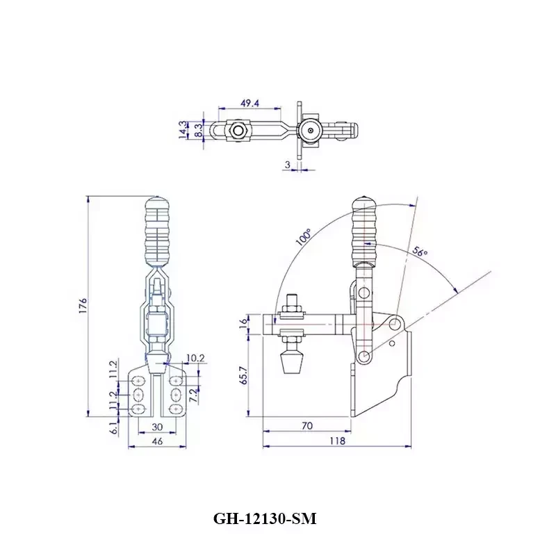 Зажим механический с горизонтальной ручкой GH-201-BSM, усилие 90 кг, боковой монтаж 45+17 GH-201-BSM - фото 2 - id-p111146358