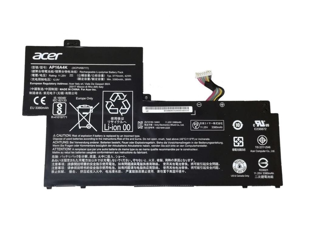 Аккумулятор для ноутбука ACER Aspire One Cloudbook / Swift 1 SF113-31 AP16A4K 11.25V 42Wh 3770mAh (ORIGINAL)
