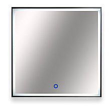 Зеркало 700 мм квадратное с подсветкой черное с сенсорным выключателем