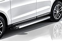 Пороги алюминиевые Slitkoff "Prestige Silver" 2000 серебристые Volkswagen AMAROK (2010-2016)