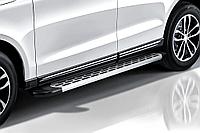 Пороги алюминиевые Slitkoff "Premium Silver" 2000 серебристые Volkswagen AMAROK (2010-2016)