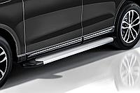 Пороги алюминиевые Slitkoff "Optima Silver" 2000 серебристые Volkswagen AMAROK (2010-2016)