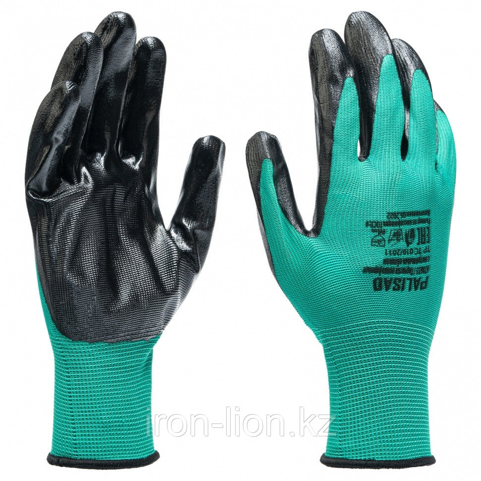 Перчатки полиэфирные с чёрным нитрильным покрытием, размер 9, 13 класс вязки// Palisad - фото 1 - id-p111184775