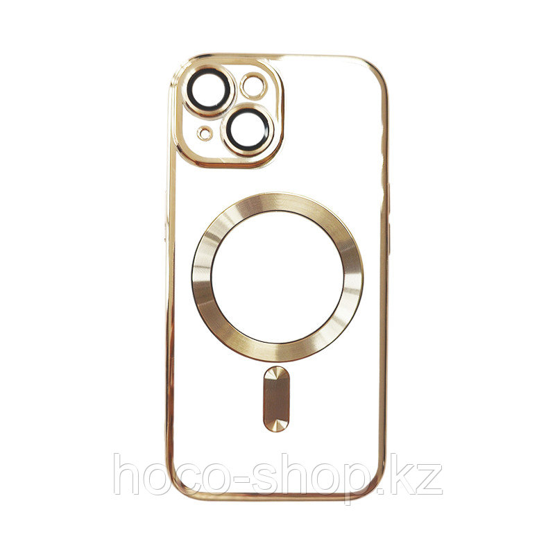 Защитный гелевый чехол для iPhone 15 Anyland MagSafe с алюминиевыми вставками Gold