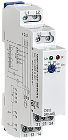 Реле контроля фаз ORF-08D 3 фазы 2 контакта 127-265В AC с контролем нейтрали ONI