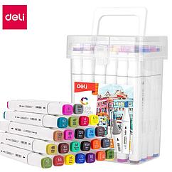 Набор маркеров для скетчинга DELI, двухсторонний 1/7 мм, 24 цвета, пластиковая коробка