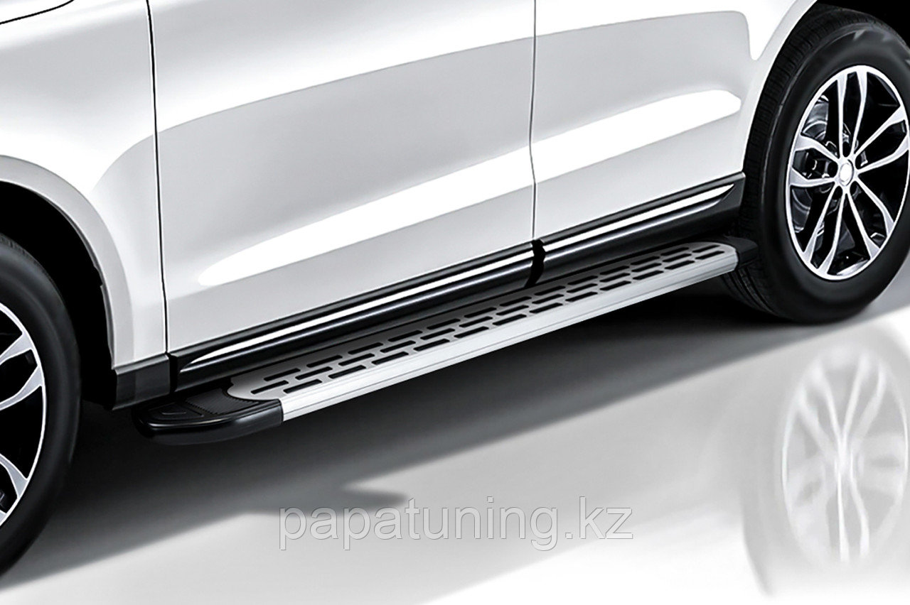 Пороги алюминиевые Slitkoff "Premium Silver" 2100 серебристые Audi Q7 (2005-2010)