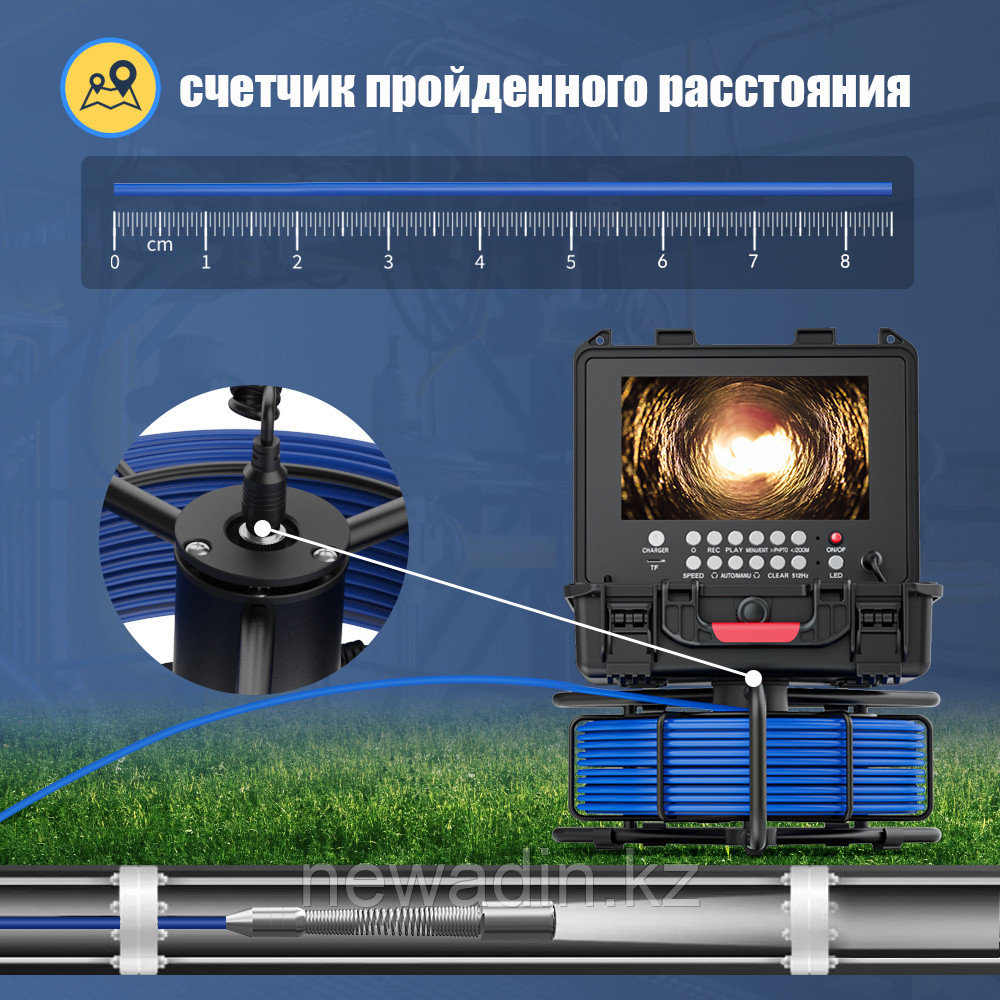 Профессиональный инспекционный эндоскоп, кабель 30 метров с счетчиком пройденного расстояния - фото 5 - id-p111240827