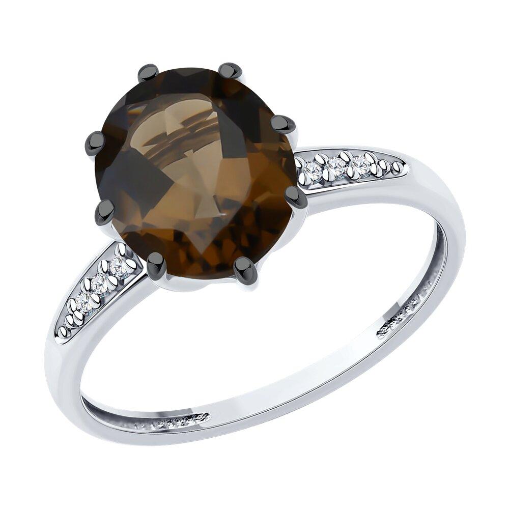 Кольцо из серебра с раухтопазом и фианитами Diamant 94-310-02054-4 серебро с родием