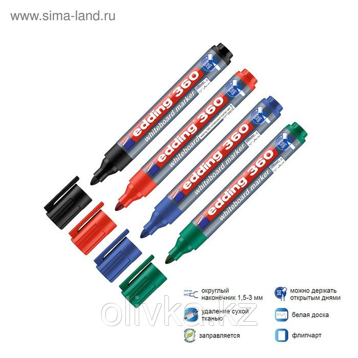 Набор маркеров для доски EDDING E-360/4S, 1.5 - 3.0 мм, 4 цвета - фото 1 - id-p110913569