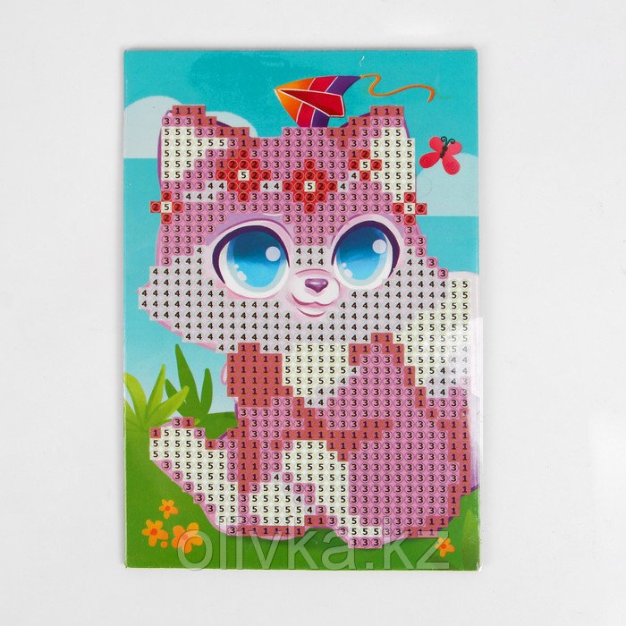 Алмазная мозаика для детей «Милый котик», 10х15 см. Набор для творчества - фото 2 - id-p88626387