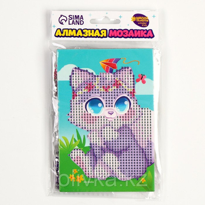 Алмазная мозаика для детей «Милый котик», 10х15 см. Набор для творчества - фото 4 - id-p88626387