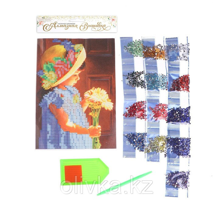 Алмазная мозаика с частичным заполнением «Девочка», 15 х 21 см. Набор для творчества - фото 3 - id-p110914136