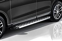 Пороги алюминиевые Slitkoff "Premium Silver" 2000 серебристые Toyota Hilux 8 (2018-2020)