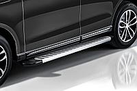 Пороги алюминиевые Slitkoff "Prestige Silver" 2000 серебристые Toyota Hilux 8 рестайлинг (2020-)