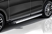Пороги алюминиевые Slitkoff "Standart Silver" 2000 серебристые Toyota Hilux 7 рестайлинг (2011-2015)