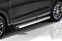 Пороги алюминиевые Slitkoff "Elite Silver" 2000 серебристые Toyota Hilux 8 (2015-2018)