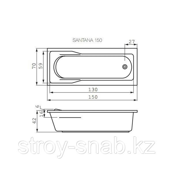 Ванна прямоуг. SANTANA 150*70 без ножек белая - фото 3 - id-p111253868