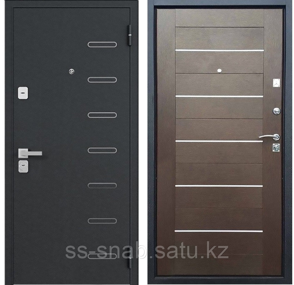 Дверь металлическая ХИТ-7 черный шелк/декор 01/венге/хром 960 левая - фото 1 - id-p111259332