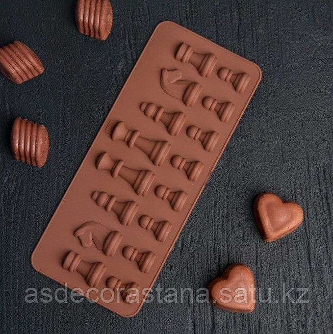 Форма для льда и шоколада «Шахматы», 16 ячеек, 20,6×8,8 см, цвет шоколадный - фото 1 - id-p111274933